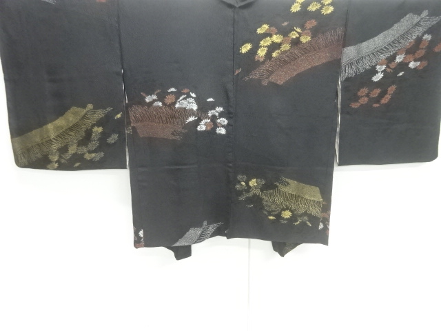JAPANESE ANTIQUE HAORI / TAISHO ROMAN STYLE / URUSHI / WOVEN FLORAL PLANTS
